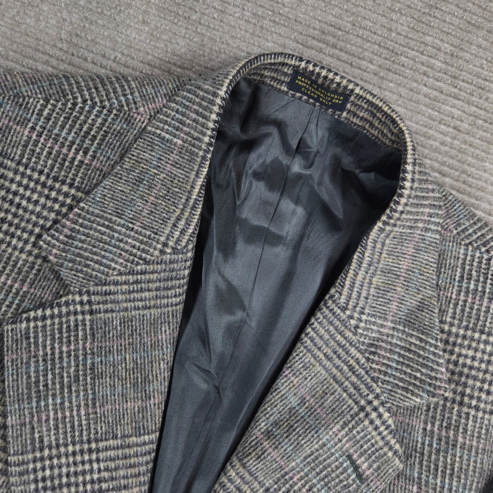 Robert Stock 42L Grey Glen Tweed Plaid Two Button Wool Blend Blazer Sport Coat